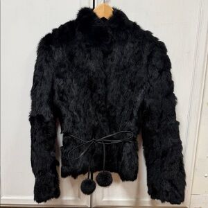 Wilsons Leather Elegant Black Genuine Rabbit Fur Jacket